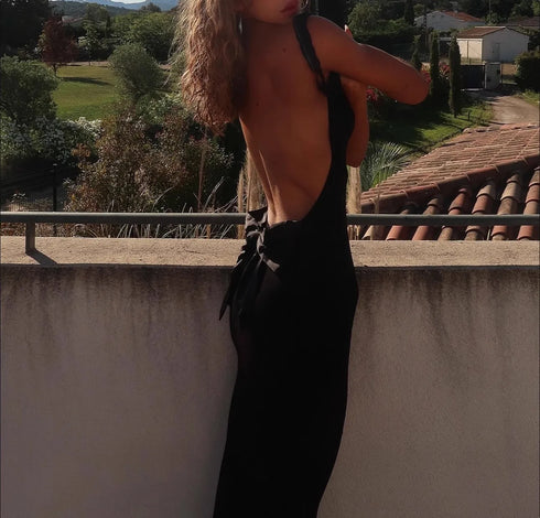 Sleeveless Evening Dress with Big Bow Backless for Gala and Wedding Guest